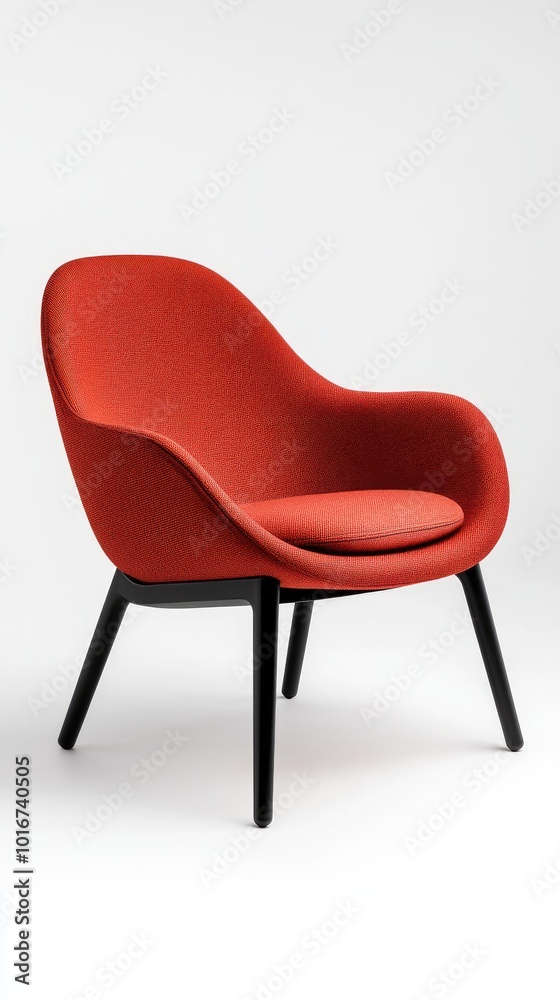 A striking red armchair is positioned against a clean white backdrop, creating a minimalist style perfect for showcasing modern furniture in an uncluttered space A striking red armchair is positioned against a clean white backdrop, creating a minimalist style perfect for showcasing modern furniture in an uncluttered space