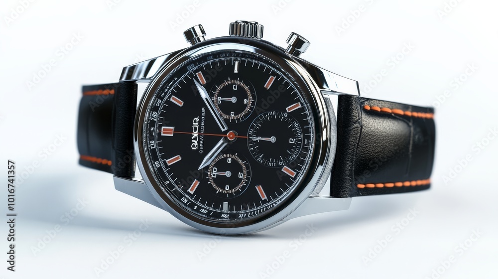 Luxury black wristwatch with a leather strap and detailed dial design, showcasing elegance and precise craftsmanship, perfect for timepiece enthusiasts. Luxury black wristwatch with a leather strap and detailed dial design, showcasing elegance and precise craftsmanship, perfect for timepiece enthusiasts.