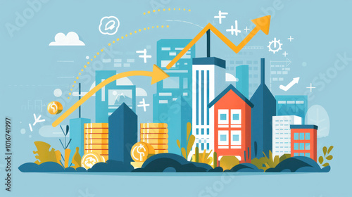 A visual of a long-term investment strategy, with a growing portfolio of stocks, bonds, and real estate for steady financial growth.