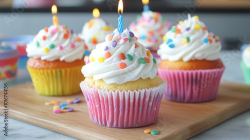 Light pink cupcakes decorated with sprinkles for a party. 