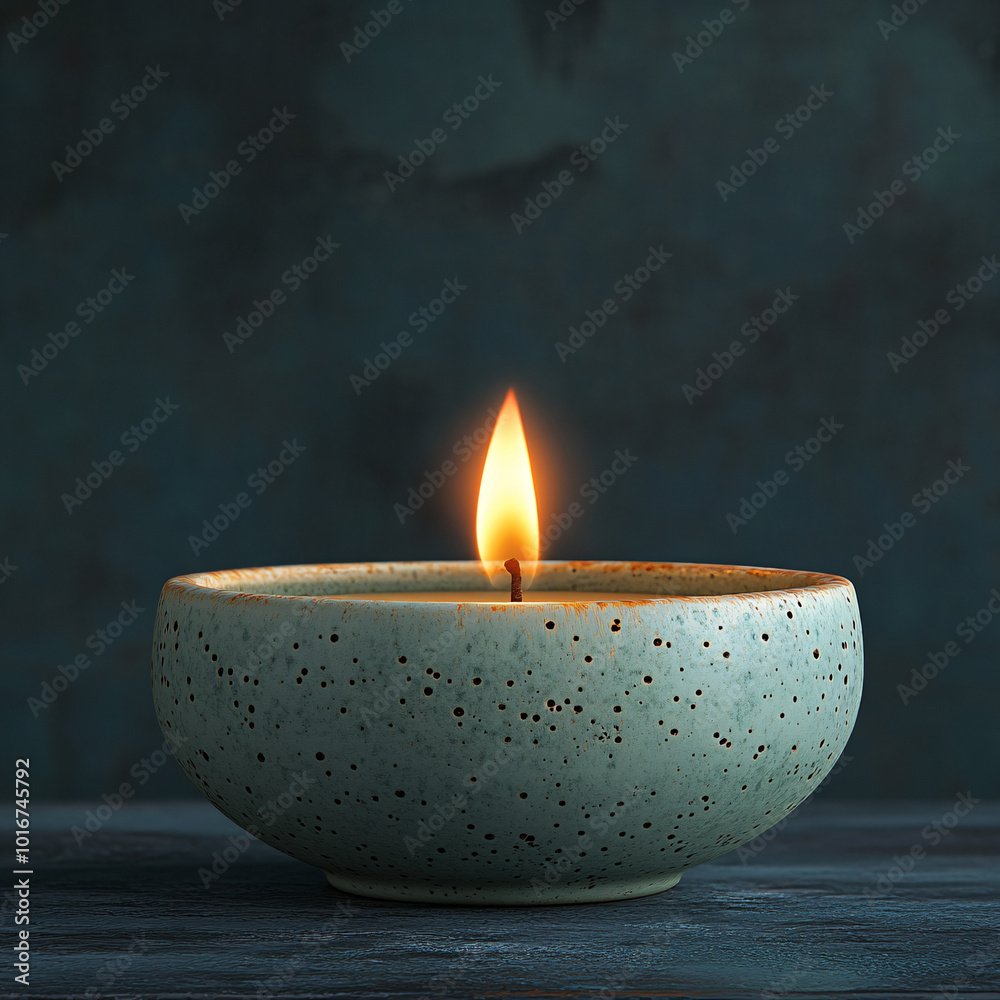 A ceramic bowl candle softly glowing with a flickering flame, creating a serene and tranquil atmosphere. Ideal for meditation or relaxation. A ceramic bowl candle softly glowing with a flickering flame, creating a serene and tranquil atmosphere. Ideal for meditation or relaxation.