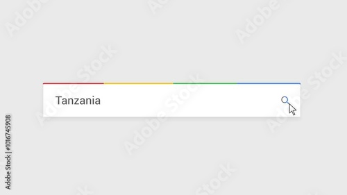 Typing Tanzania in Search Bar Animation | Close-Up Search Engine Interface | Web Search for Tanzania | Internet Browsing, Technology, and Digital Marketing Animation Video