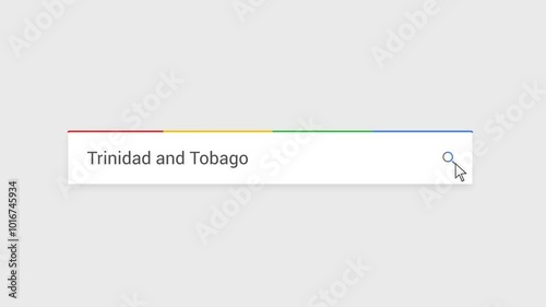 Typing Trinidad and Tobago in Search Bar Animation | Close-Up Search Engine Interface | Web Search for Trinidad and Tobago | Internet Browsing, Technology, and Digital Marketing Animation Video