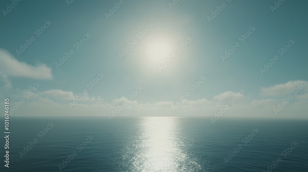Obraz premium Calm Ocean With Sun Reflection And Clouds