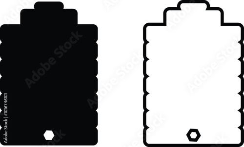 black water tank icons set flat and line vector collection isolated on transparent background. water gallon element graphic design. Plastic material large bag for water saving, house storage