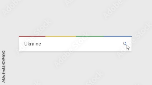Typing Ukraine in Search Bar Animation | Close-Up Search Engine Interface | Web Search for Ukraine | Internet Browsing, Technology, and Digital Marketing Animation Video