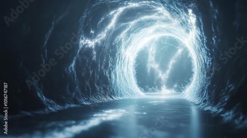 Fototapeta Naklejka Na Ścianę i Meble -  A tunnel with a blue light shining through it