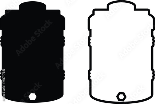 black water tank icons set flat and line vector collection isolated on transparent background. water gallon element graphic design. Plastic material large bag for water saving, house storage