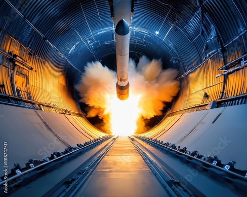 View inside a vertical launch system VLS preparing to fire a missile, Aerospace Engineering, defense innovation photo