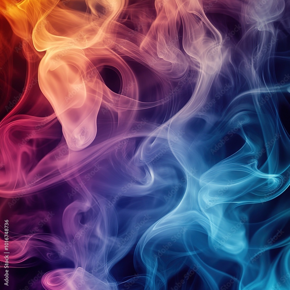 An abstract composition of colorful smoke swirling in shades of orange, purple, and blue, creating a dynamic, ethereal effect. An abstract composition of colorful smoke swirling in shades of orange, purple, and blue, creating a dynamic, ethereal effect.