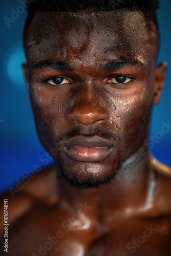 Young athletic black man sweating after exercising hard