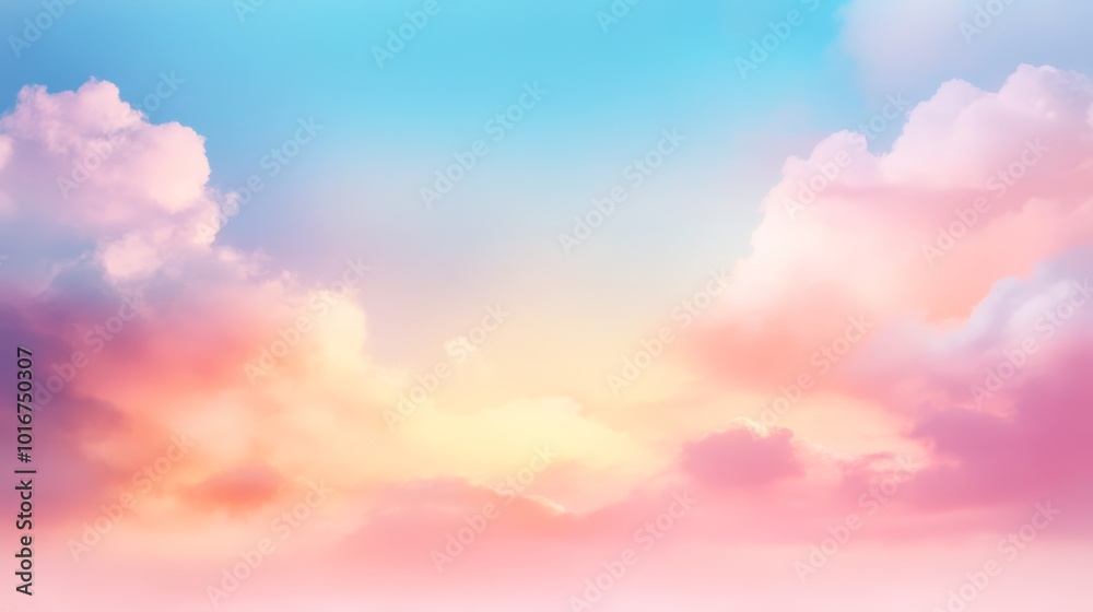 Obraz premium Dreamy Pink and Blue Sky with Fluffy Clouds