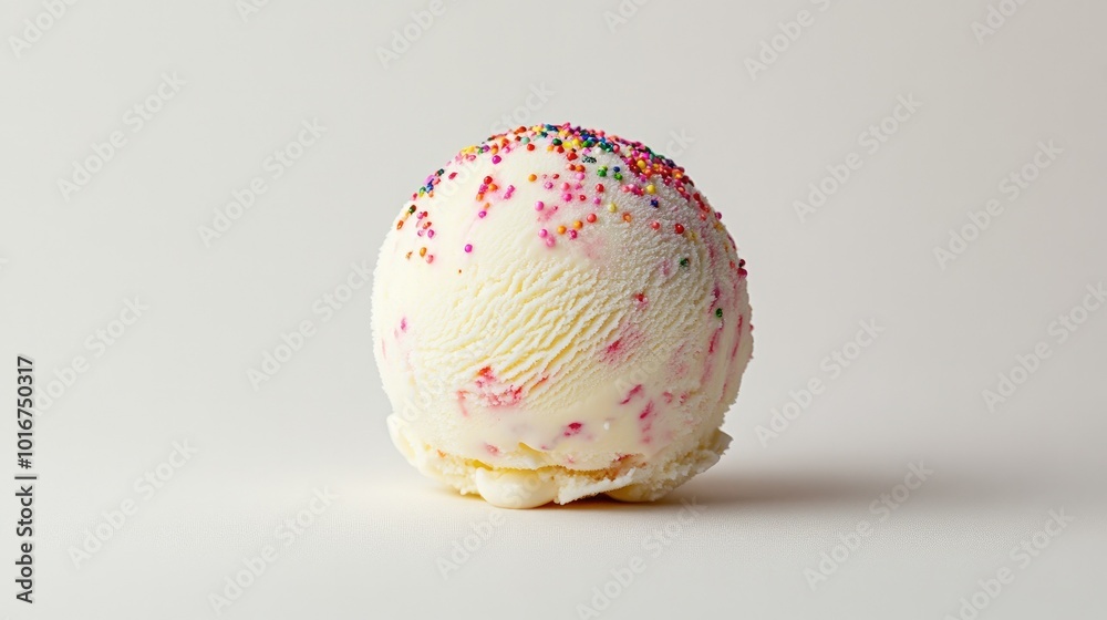 A delicious scoop of ice cream topped with sprinkles, centered on a white background for a minimalist dessert vibe. A delicious scoop of ice cream topped with sprinkles, centered on a white background for a minimalist dessert vibe.