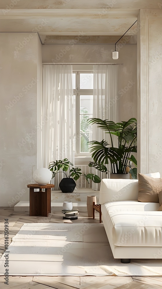 Fototapeta premium Minimalist Multifunctional Furniture Studio Apartment Interior Design Mockup 3D Render