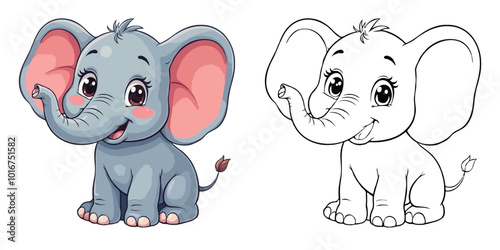 Cute Elephant Smile Cartoon Coloring Page For Kids