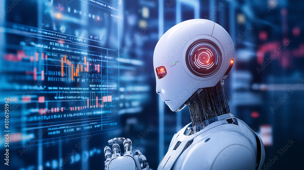 A futuristic digital artwork of AI algorithms working in the background of financial data flows, showing automation in the financial world A futuristic digital artwork of AI algorithms working in the background of financial data flows, showing automation in the financial world