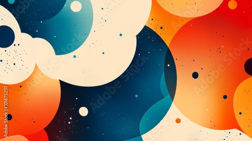 A colorful abstract painting of a space scene with a blue and orange background