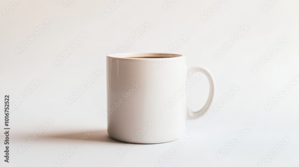 Simple white mug on a light, plain background, perfect for branding, design projects, or showcasing minimalist style. Simple white mug on a light, plain background, perfect for branding, design projects, or showcasing minimalist style.