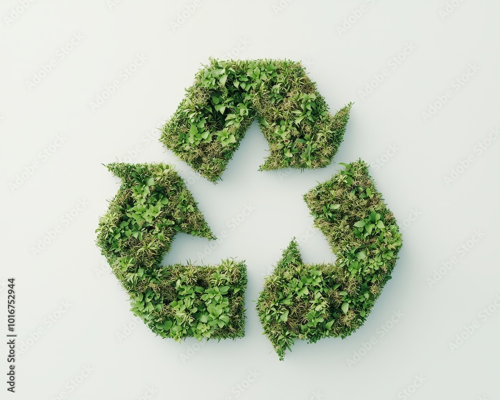 Organic Green Recycle Symbol in Natural Foliage on Minimalist Background - Environmental Consciousness Concept Organic Green Recycle Symbol in Natural Foliage on Minimalist Background - Environmental Consciousness Concept