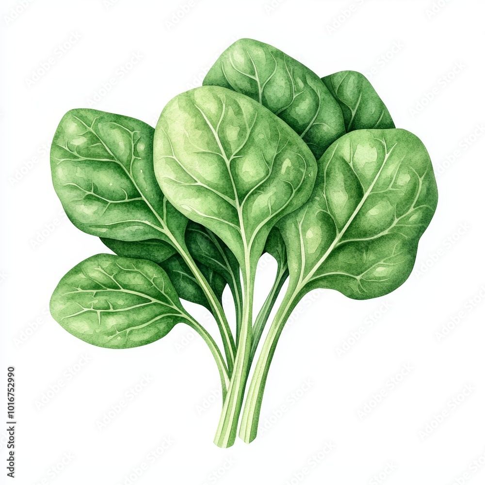 Fototapeta premium Fresh spinach leaves on a white background, perfect for healthy recipes and plant-based diets.