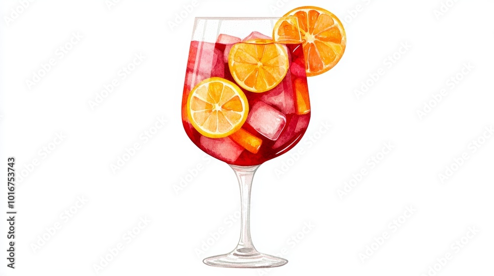 Refreshing cocktail with citrus slices and ice in a stylish glass, perfect for summer gatherings or parties.