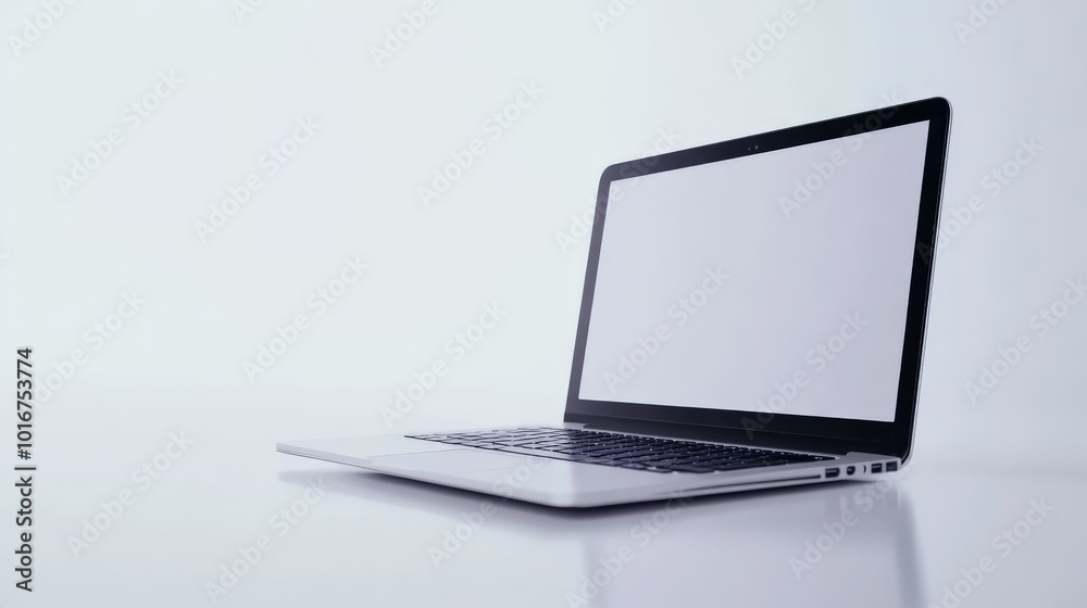 Sleek laptop with blank screen on a white background, perfect for technology and business concepts. Modern and minimalist design. Sleek laptop with blank screen on a white background, perfect for technology and business concepts. Modern and minimalist design.