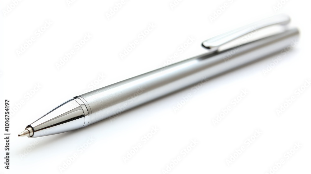 Sleek silver ballpoint pen with a shiny finish and clip, perfect for professional and everyday writing tasks. Ideal for office or gifting. Sleek silver ballpoint pen with a shiny finish and clip, perfect for professional and everyday writing tasks. Ideal for office or gifting.