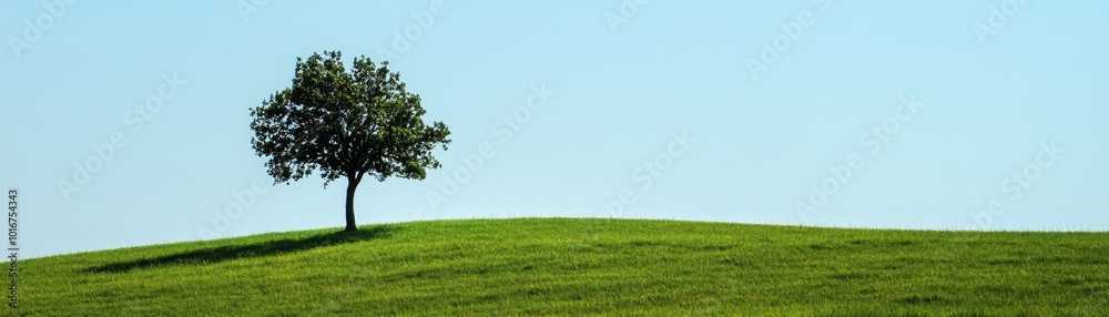 Single Tree on Green Hill with Blue Sky Single Tree on Green Hill with Blue Sky