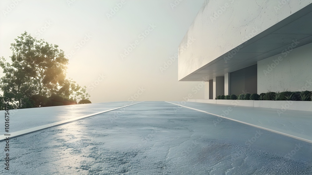 Obraz premium Minimalist Road with Clean Lines and Smooth Architecture Home Render