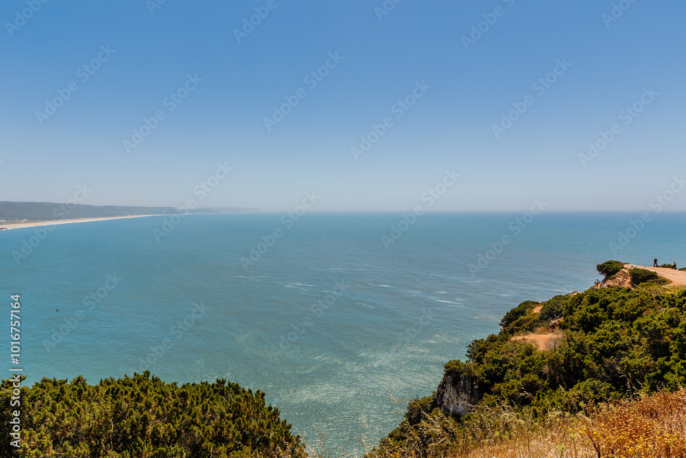 Aerial view of the city of Nazare, Portugal and the Praia, Portugal