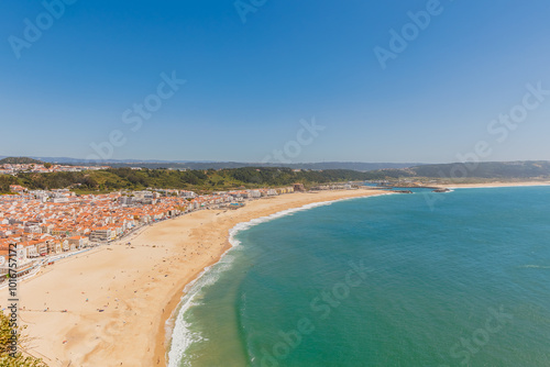 Obraz na płótnie Aerial view of the city of Nazare, Portugal and the Praia, Portugal w salonie