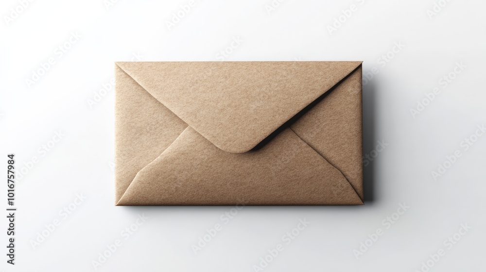 Top view of a simple brown paper envelope isolated on a white background, ideal for postal and minimalist design themes. Top view of a simple brown paper envelope isolated on a white background, ideal for postal and minimalist design themes.