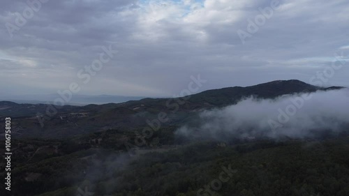 Aerial shot, hills and forest in Chalkidiki
