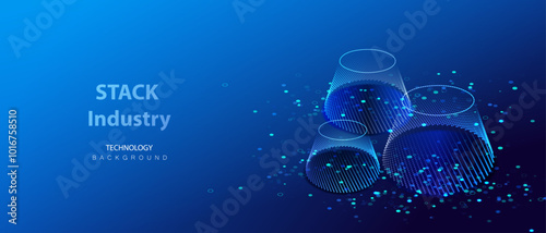 Technology particles global bigdata banner. Ai big data neon round background. Artificial Intelligence futuristic circles connect design. Chimney stack industry concept.