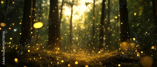 A forest with a lot of fireflies