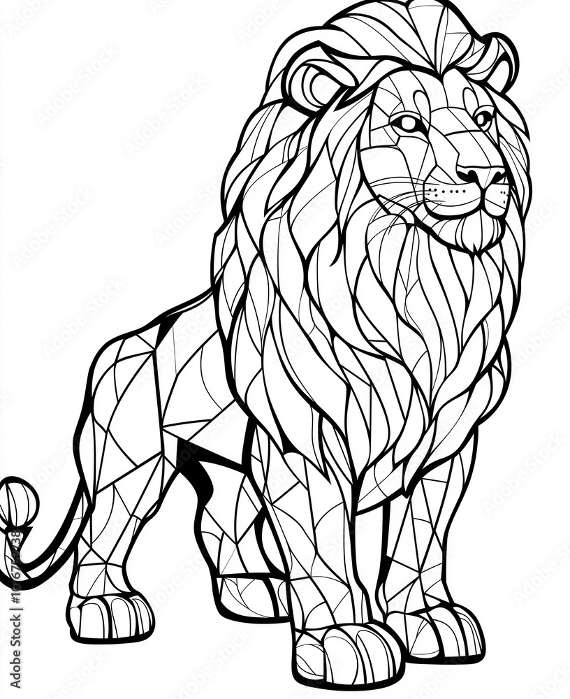 Obraz premium Coloring page for kids, coloring animal, lion from geometric shapes.