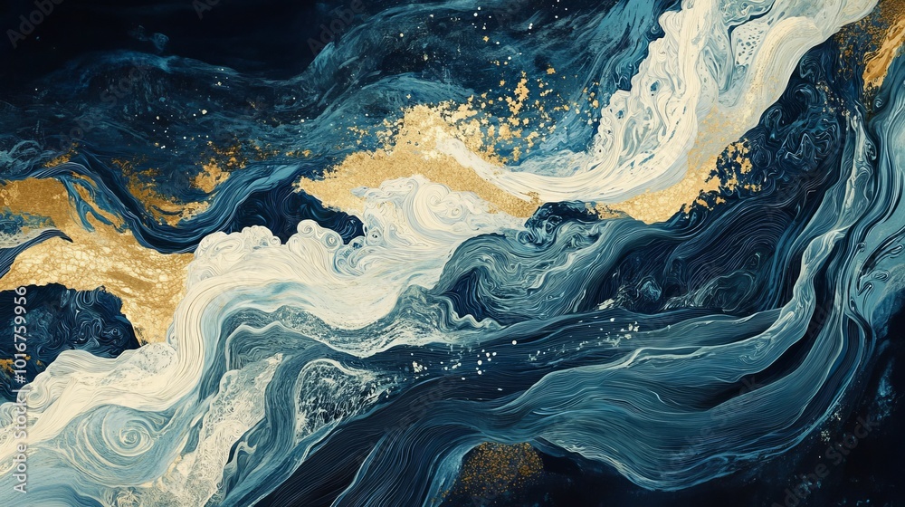 Abstract blue and gold marble painting. Abstract blue and gold marble painting.