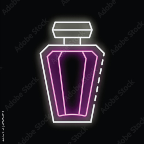 Neon sign of perfume bottle shining on black background, concept for perfumery, cosmetics and beauty