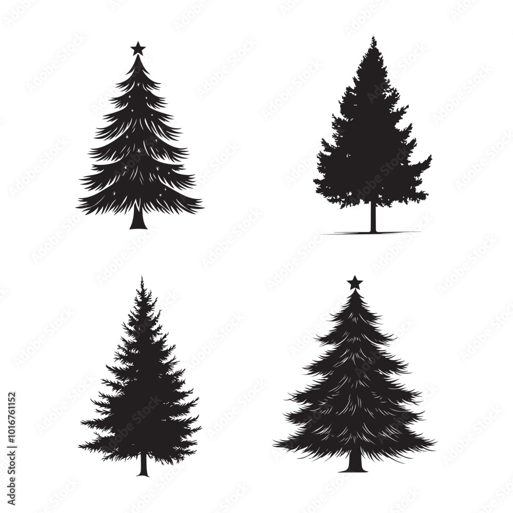 Obraz premium vector of black silhouette of Tinsel Tree