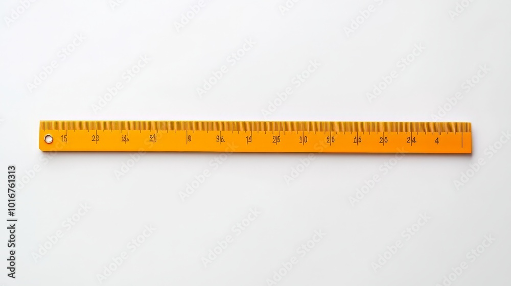 Yellow plastic ruler on a white background, showing metric and imperial measurements. Perfect for school, office, and design projects. Yellow plastic ruler on a white background, showing metric and imperial measurements. Perfect for school, office, and design projects.
