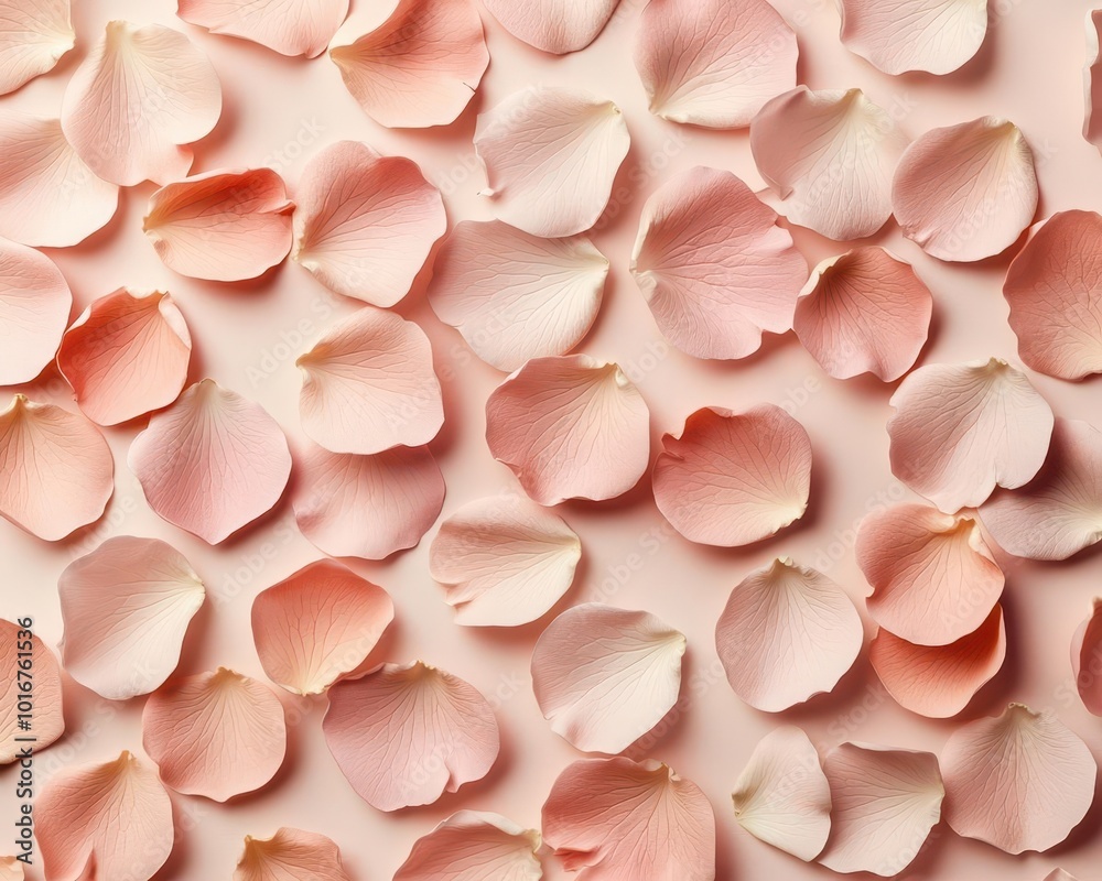 Fototapeta premium Minimalist rose petals drawn in soft pastel shades, seamless pattern, elegant floral art