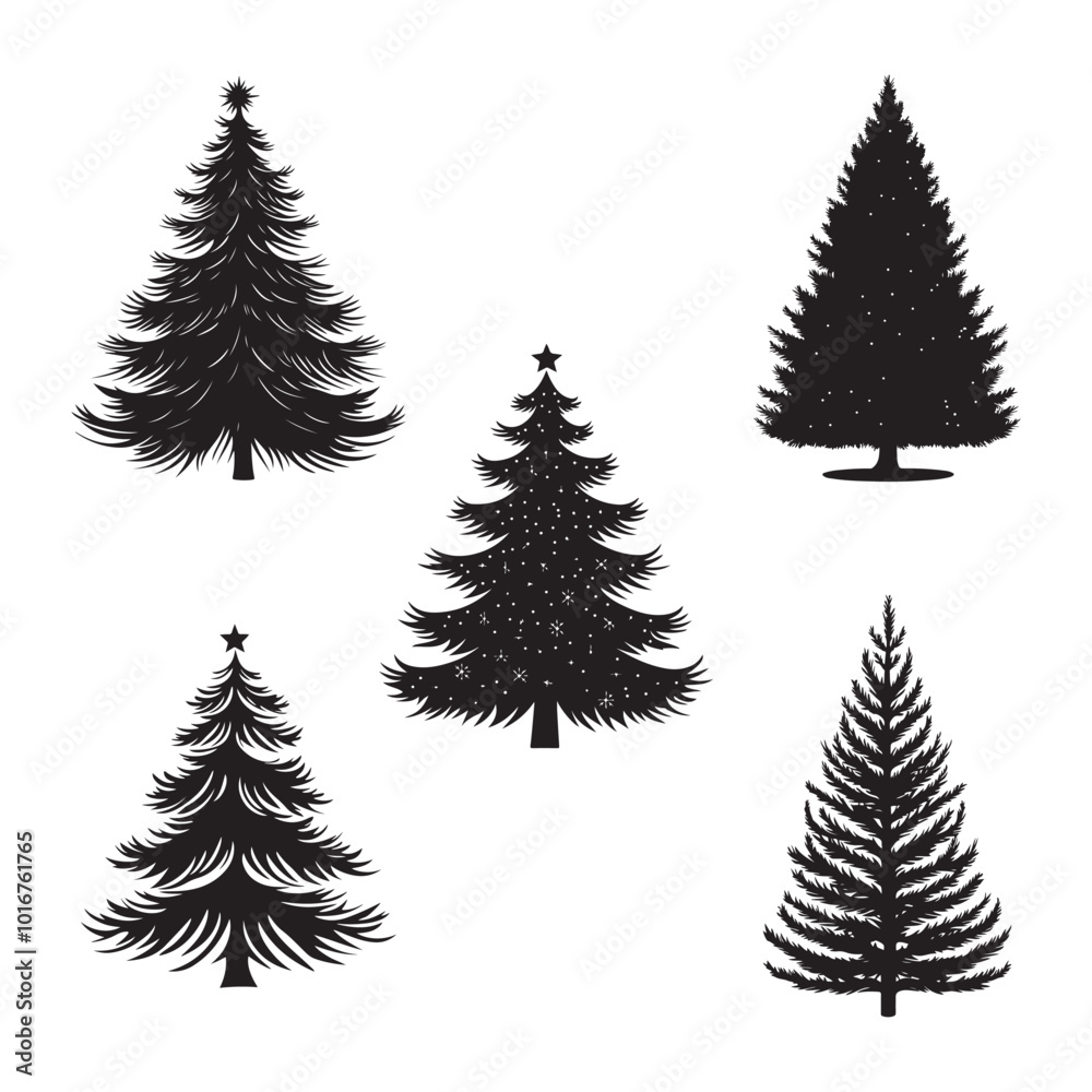 Fototapeta premium vector of black silhouette of Tinsel Tree