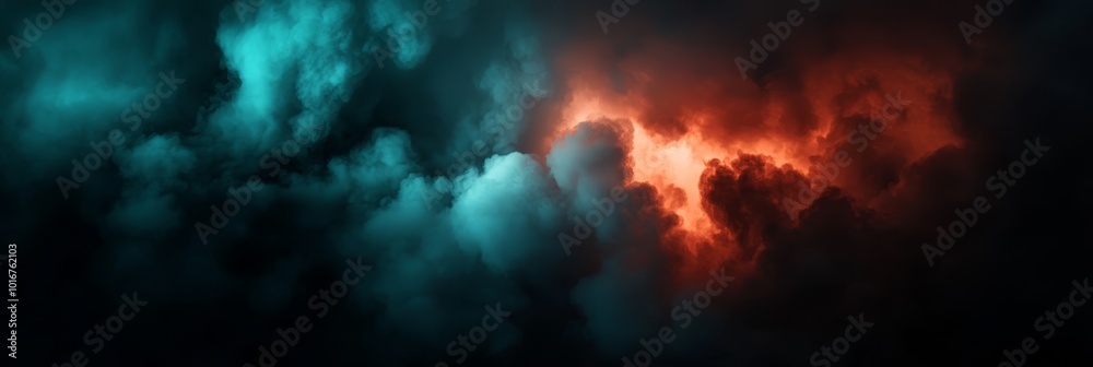 Image of a smoky-appearing sky with rising clouds from its upper portion Image of a smoky-appearing sky with rising clouds from its upper portion