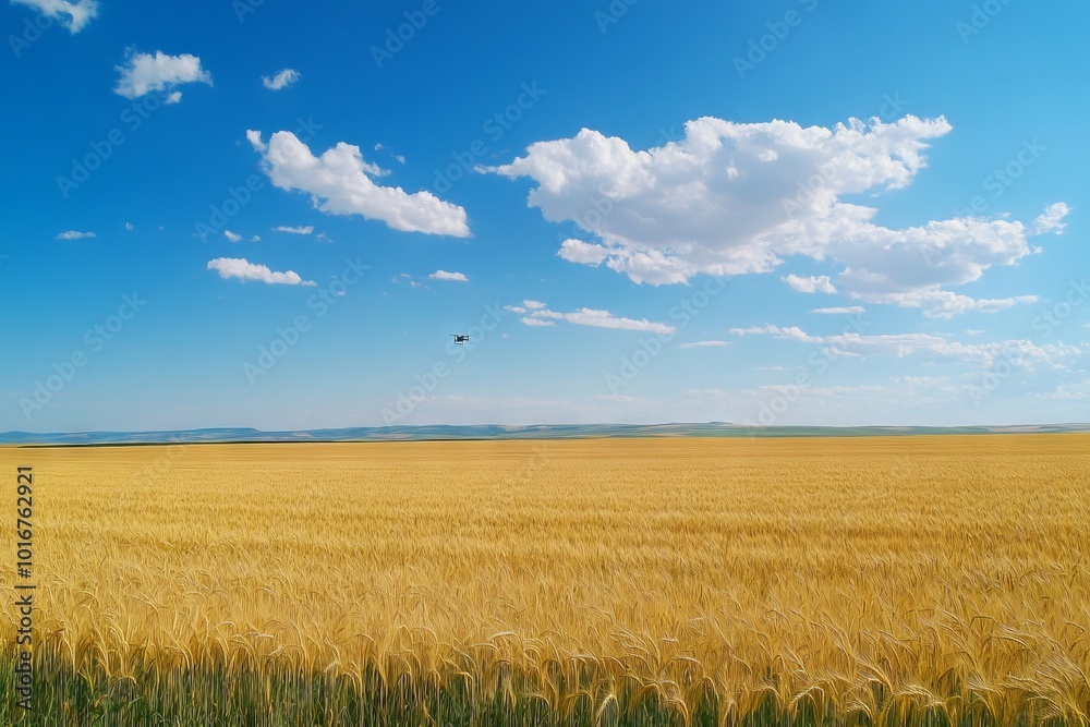 Drone Over Wheat Field with Summer Landscape. AI generated illustration Drone Over Wheat Field with Summer Landscape. AI generated illustration