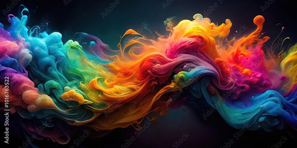 Abstract colorful ink swirls in dark background silhouette Abstract colorful ink swirls in dark background silhouette