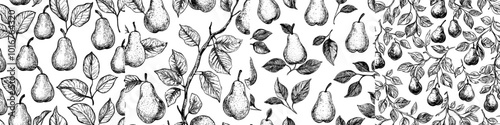 Seamless pear pattern with a transparent background, ideal for textiles and polygraphy