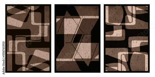 Set of 3 Abstract illustration in vintage style. For use in graphics, for wall decor.