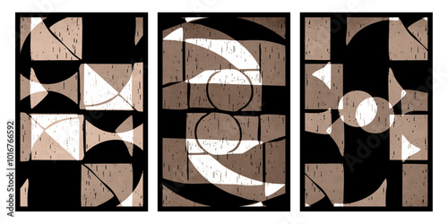 Set of 3 Abstract illustration in vintage style. For use in graphics, for wall decor.