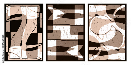 Set of 3 Abstract illustration in vintage style. For use in graphics, for wall decor.