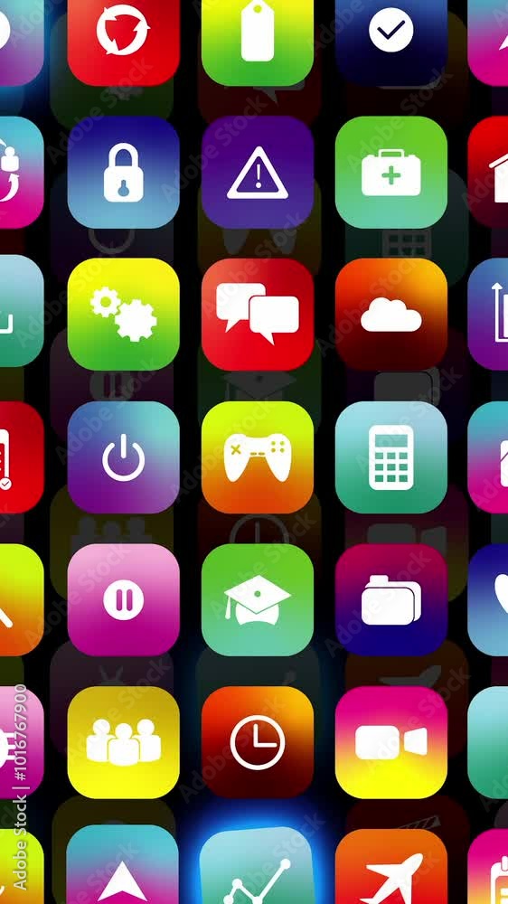 A colorful collection of app icons arranged in a grid for various digital media applications A colorful collection of app icons arranged in a grid for various digital media applications
